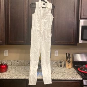 Bebe white jean jumpsuit